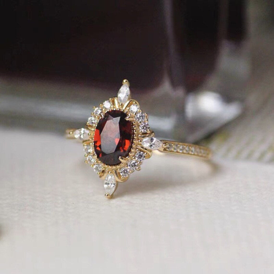 Art Deco Garnet Ring Vintage Garnet Engagement Ring Natural Etsy