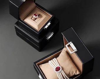 High Quality Engagement Ring Box, Elegant Wedding Ring Box, Classic Black Ring Storage Box, High End Ring Showcase, Unique Proposal Ring Box