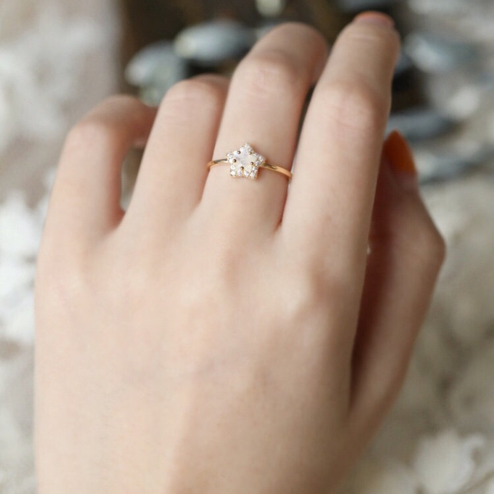 Dainty Star Ring, Moonstone Star Ring, Star Promise Ring Silver, Tiny ...