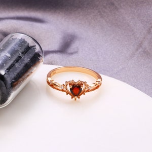Heart Garnet Promise Ring, Valentine’s Day Gifts for Girlfriend, Garnet Engagement Ring, Love Heart Promise Ring, Proposal Ring, Gifts