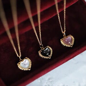 Regalos del Día de San Valentín para novia, Collar colgante de corazón, Collar de corazón de amor, Collar de corazón de piedra preciosa, Colgante de corazón rosa, Regalos de amante
