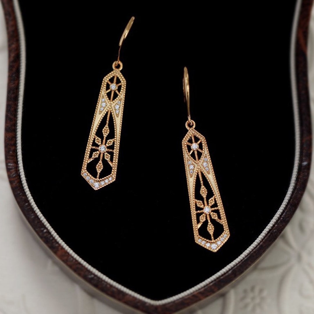 Art Deco Statement Earrings, Vintage Drop Dangle Earrings, Big Drop