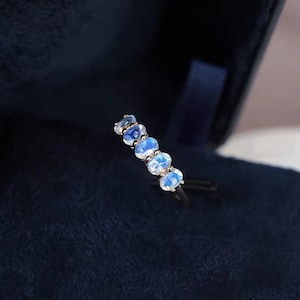 Moonstone Half Eternity Ring, Wedding Band, Oval Cut Moonstone Stackable Ring, Natural Moonstone Stacking Ring, Bridal Wedding Ring, Gifts