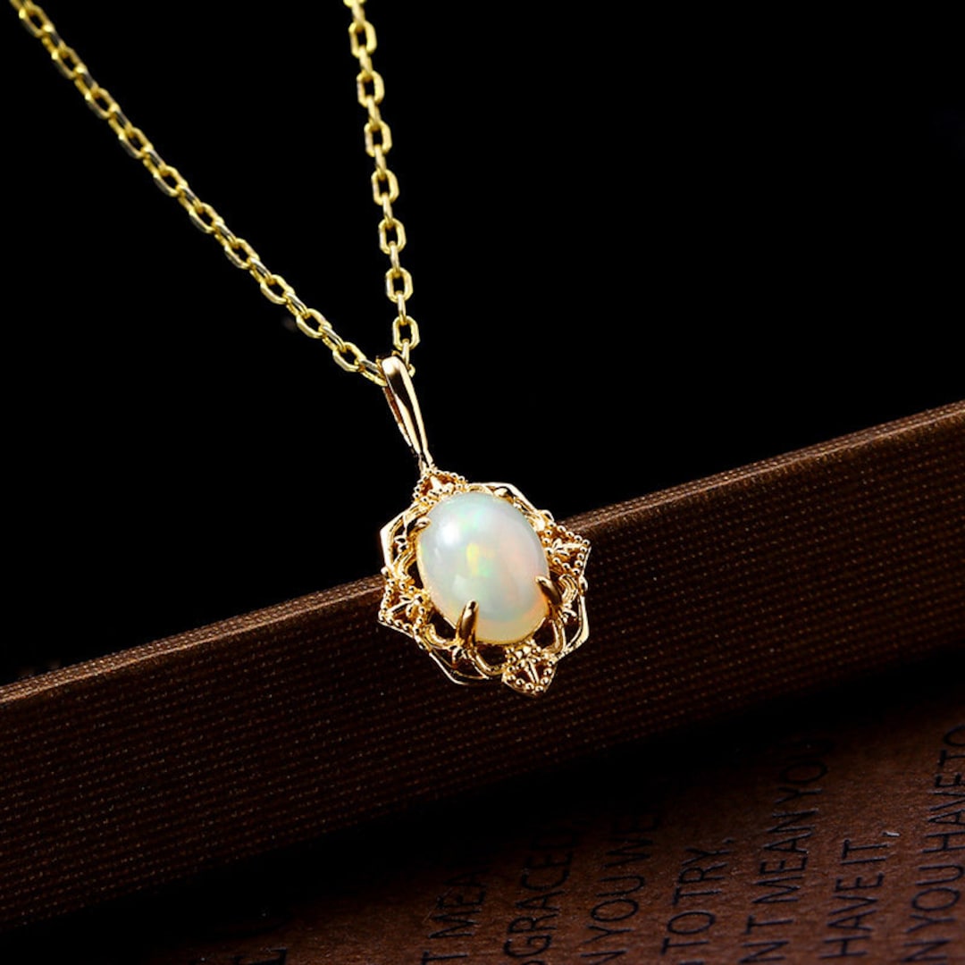 Vintage Opal Necklace, Opal Necklace Gold, Natural Opal