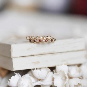 Garnet Gold Eternity Ring, Natural Red Garnet Band, Garnet Wedding Band, January Birthstone Stacking Ring, Anniversary Band, Gifts for Her