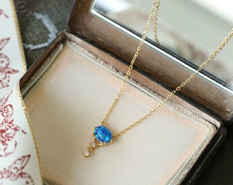 Blaue Opal Halskette, Opal Anhänger Halskette, Zierliche Anhänger Halskette, Edelstein Halskette für Frauen, Geburtsstein Halskette, Oktober Geburtstagsgeschenke