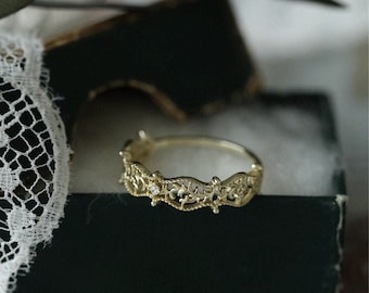 Vintage Wedding Ring, Filigree Wedding Band, Gold Filigree Ring, Vintage Diamond Ring, Filigreed Diamond Engagement Ring, Anniversary Rings