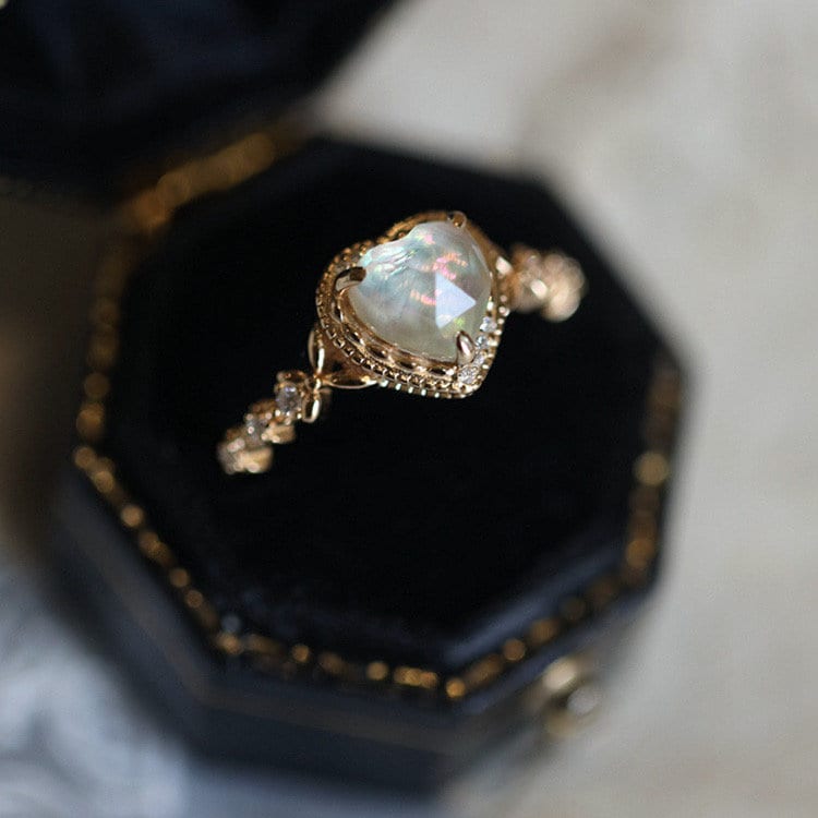 Art Deco Heart Topaz Engagement Ring, Vintage Heart Gemstone Promise Ring, Heart Shaped Stone Wedding Ring, Anniversary Valentines Gifts
