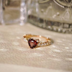 Natural Heart Shaped Red Garner Ring, Heart Cut Garnet Engagement Ring, Heart Cut Gemstone Wedding Ring, Anniversary Promise Ring for Her
