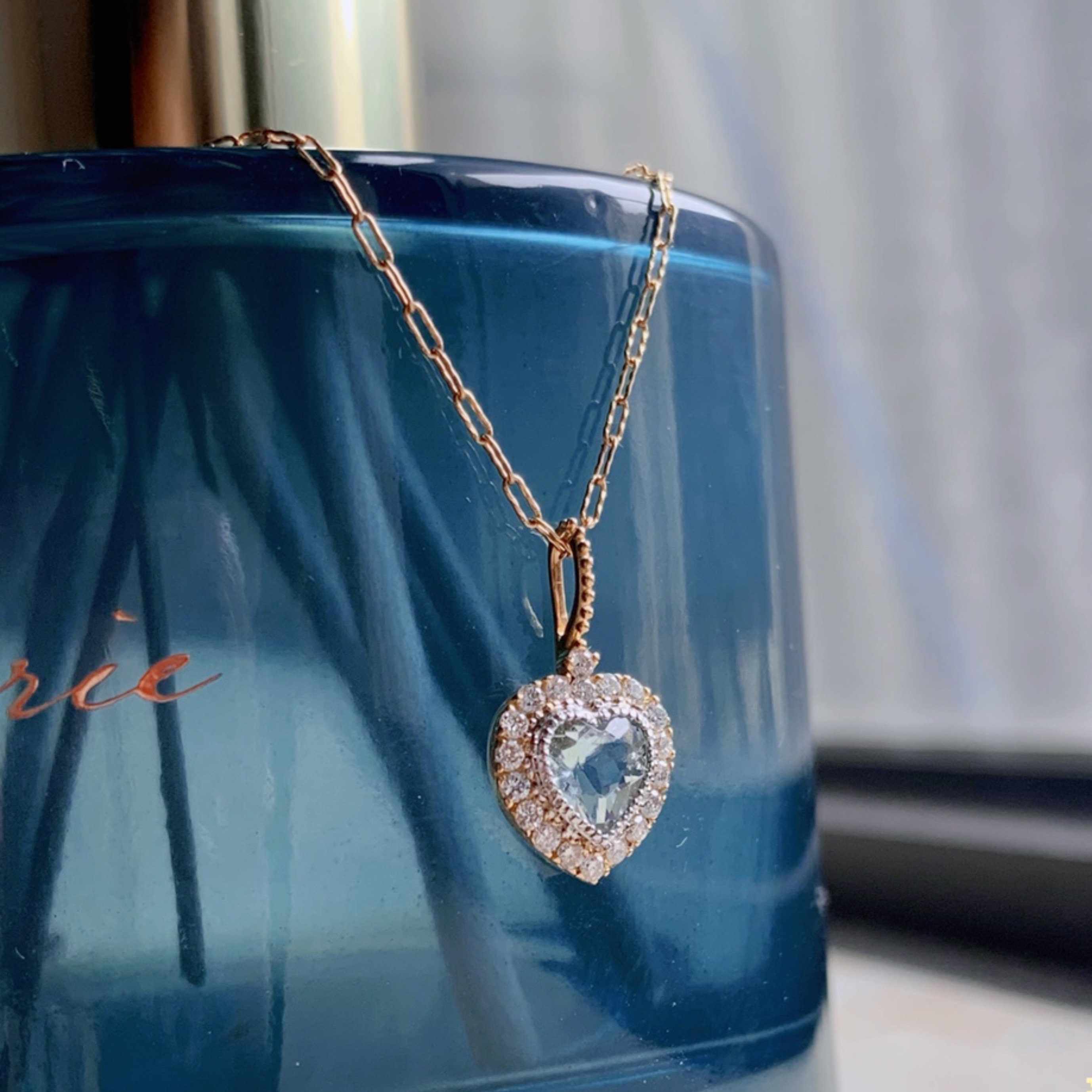 Aquamarine Heart Pendant Necklace, Natural Blue Aquamarine