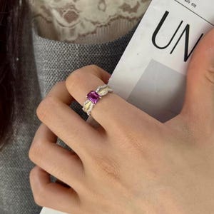 Art Deco Purple Sapphire Ring, Unique Sapphire Engagement Ring, Emerald Cut Violet Purple Sapphire Ring, Purple Sapphire Wedding Ring, Gifts