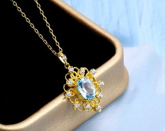 Vintage Topaz Necklace, Art Deco Topaz Necklace, Sky Blue Topaz Pendant, December Birthstone Necklace, Birthday Gifts for Her, Topaz Jewelry