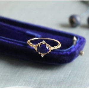 Lapis Lazuli-ring, lapis lazuli-löftesring, vintage förlovningsring, naturlig lapis lazuli-ring, läcker löftesring, djupblå ädelstensring