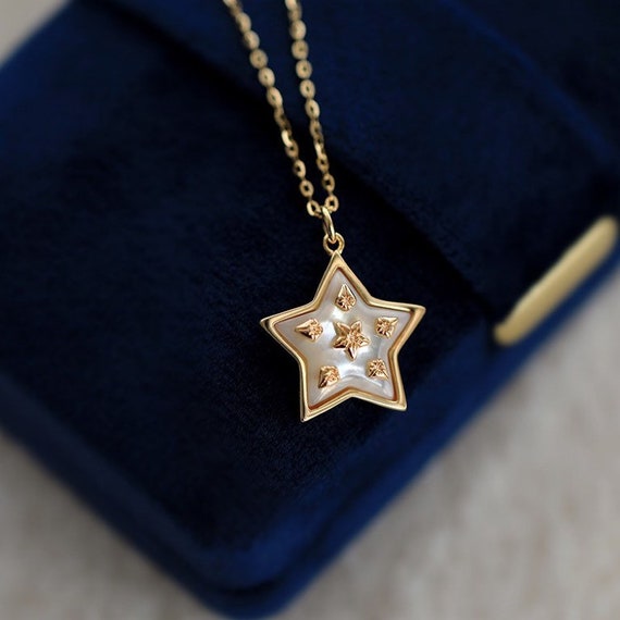 bleufume 美品 White Shell Star Necklace Star Charm Necklace, White Shell Star Necklace, Mother of Pearl