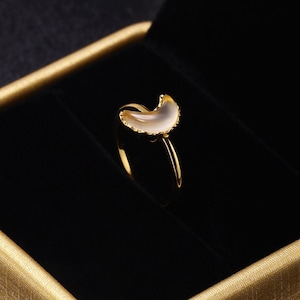 Moon Promise Ring, Dainty Moon Ring, Moon Ring Gold, White Jade Moon Ring, Little Moon Engagement Ring, Moon Jewelry, Birthday Gifts