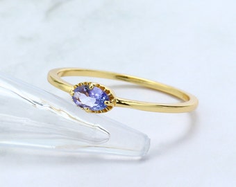 Minialist Stack Ring, Tanzanite Stackable Ring, Tiny Tanzanite Stacking Ring, Natural Purple Tanzanite Ring, Simple Everyday Ring, Gifts