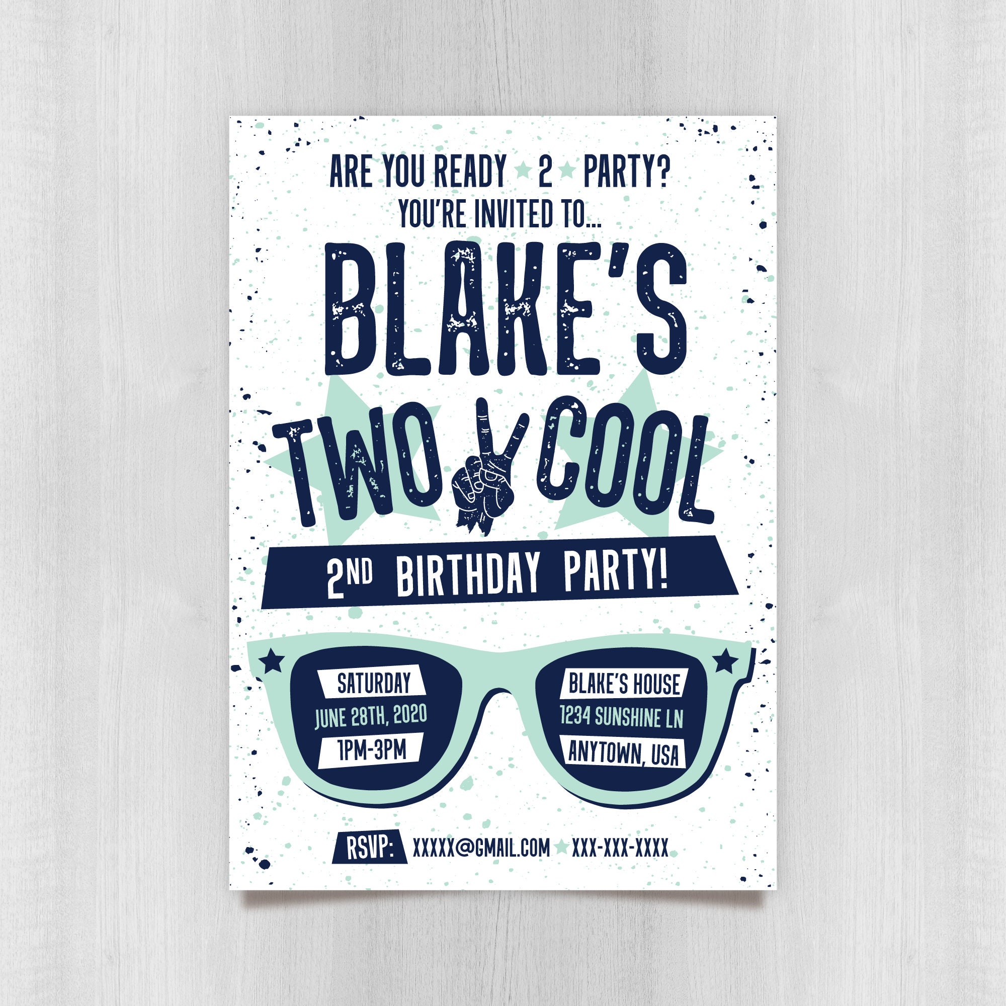 Printable 2nd Birthday Party Invitation, Two Cool Custom Birthday ...