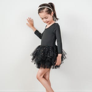 Ballet Tutu Sequin Dress Long Sleeve - Black
