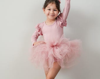 Classic Ballet Tutu Dress Long Sleeve - Dusty Pink
