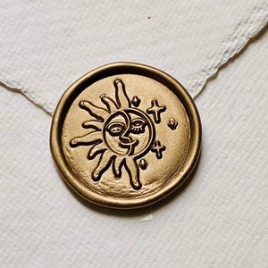 Custom &quot;SUN/MOON/STARS&quot; Wax seal, Celestial Wax Seal, Invitation Wax Seal, Envelope Wax Seal, Self Adhesive Wax Seal