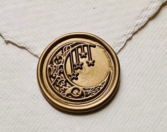 Custom "MOON & STARS 1"  Wax seal, Celestial Wax Seal, Invitation Wax Seal, Envelope Wax Seal, Self Adhesive Wax Seal