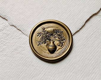 Custom "FLOWERS IN VASE" wax seal, Wedding wax seal, Envelope wax seal, Self-Adhesive wax seals