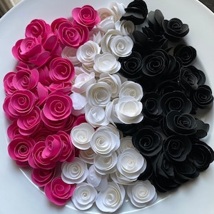 50 Tiny Rosette PAPER Flowers, Choose White, Pink, or Black Flowers, Bulk Paper Flowers, Loose Paper Flowers, Rolled Paper Flowers,