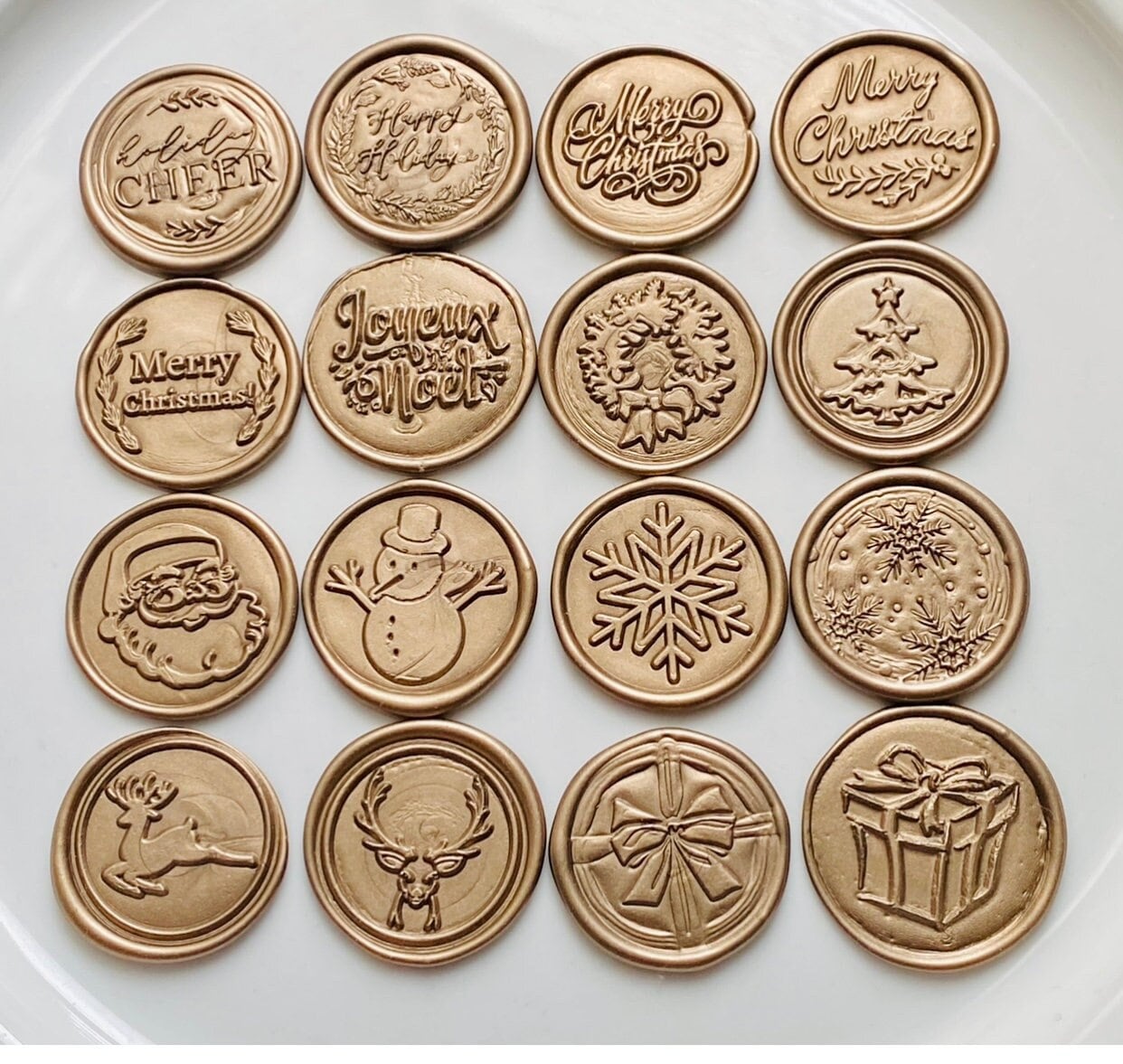 Christmas Adhesive Wax Seal Stickers 25pk - Pre-Made from Real Sealing Wax- Assortment - Xmas Tree, Reindeer, Snowflake