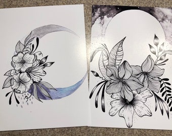 Moon floral set of 2 5x7 prints