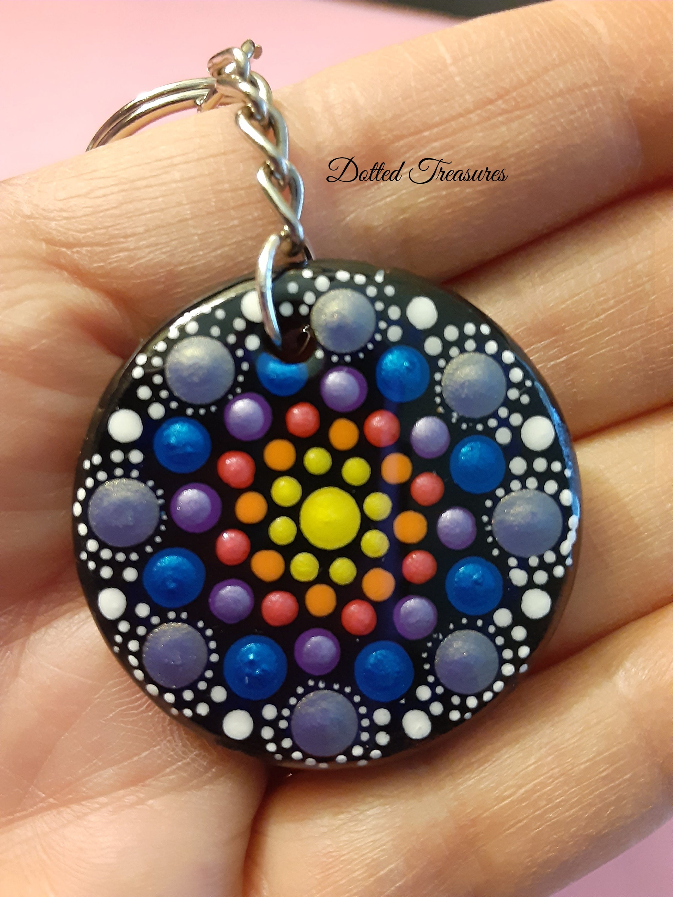 Mandala Painted Key Chains Etsy UK