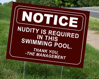 Pool Nudity Required Yard Sign