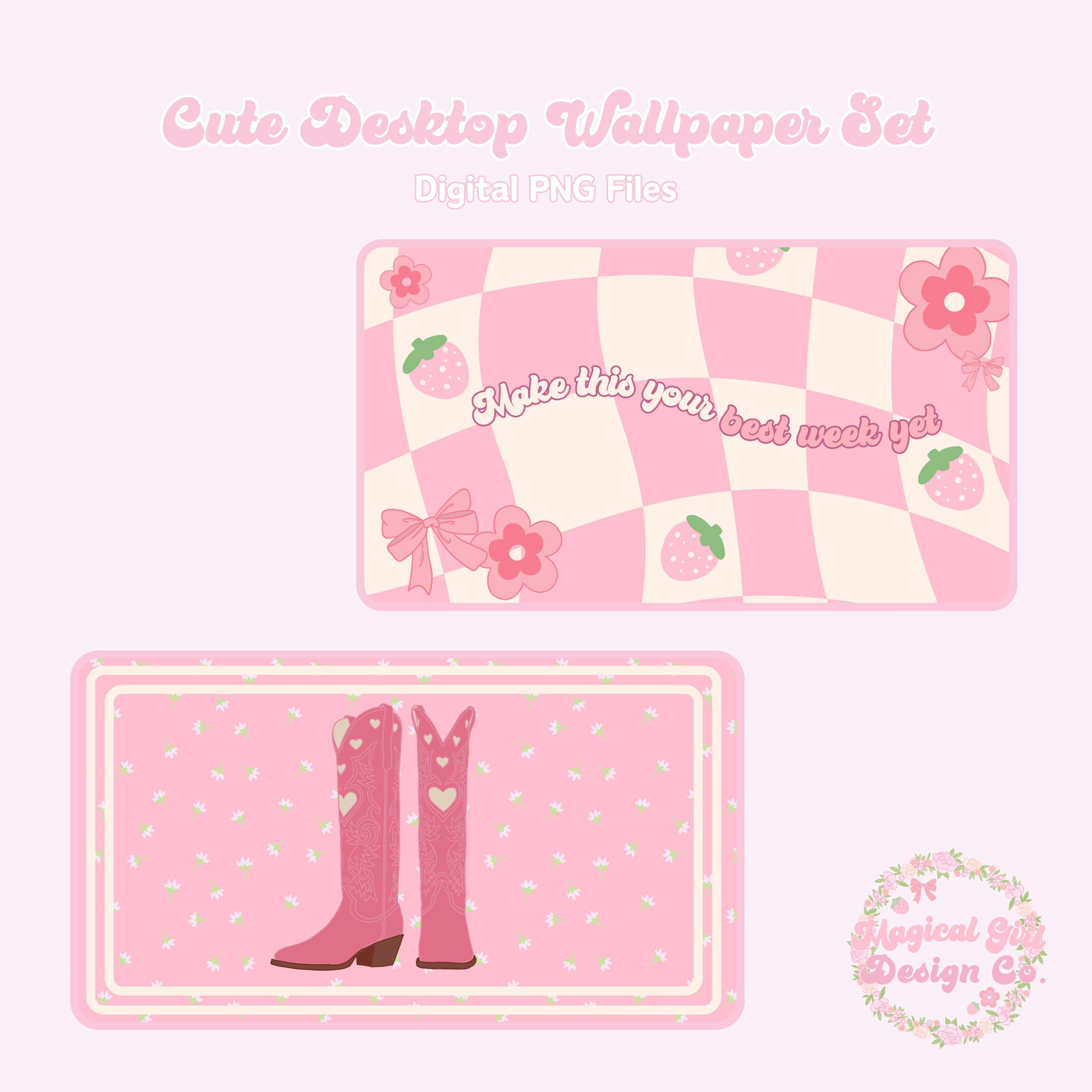 Girly Pink Desktop Wallpaper Set - Etsy, image size:2700x2700