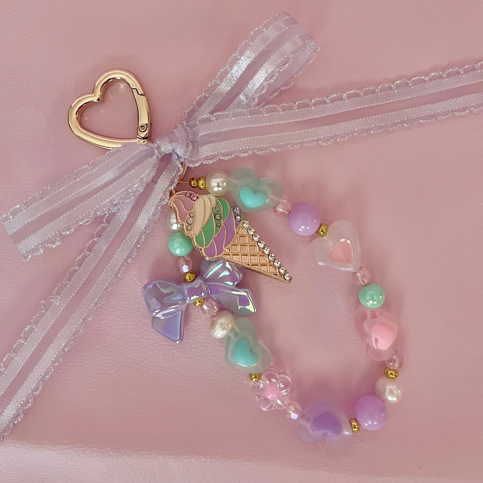 Kawaii Cute Ice Cream Beaded Keychain Etsy