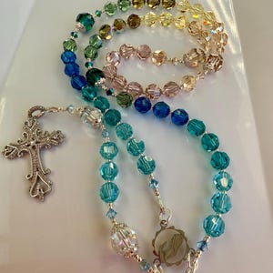 Rosary Beads, Blue, Green, Yellow, Rose, Silver,Bridal, Baptism, Swarovski Crystals, Handmade