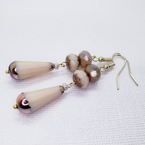 Creamy Latte Teardrop Earrings - Czech Glass Jewelry, sterling silver, stainless steel, mother&#39;s day, handmade, wedding, holiday gift