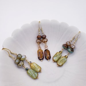 Winter Green Round Earrings [V3] - Czech Glass Jewelry, sterling silver, stainless steel, mother&#39;s day, handmade, wedding, holiday gift