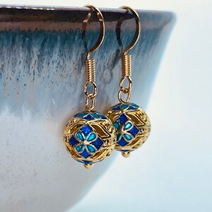 Antique Diamond Shape Taiwanese Cloisonné with Gold Plated Sterling Silver Earrings (Size 1.25cm), gift for her,, wedding jewelry