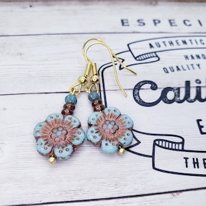 Teal Daisy Glass Earrings - Handmade Czech Glass Jewelry with Sterling Silver and Stainless Steel - Perfect for Weddings or Holiday Gifts