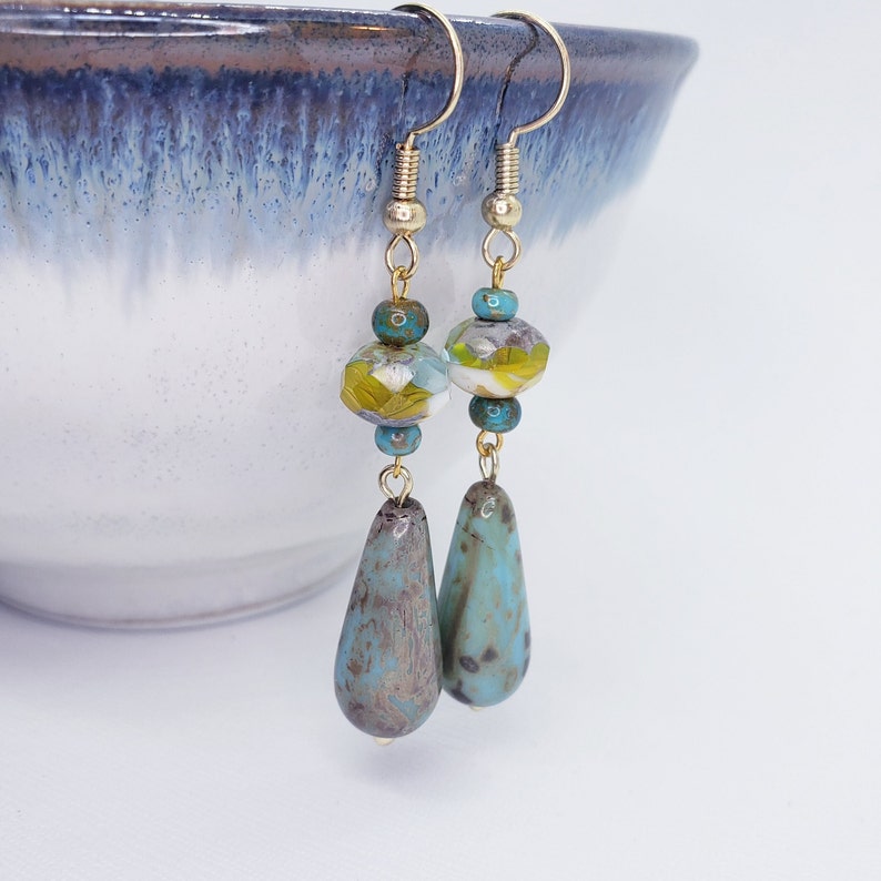 Lush Green Teardrop Glass Earrings