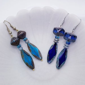 Ocean Blue Teardrop Oval Glass Earrings [2 versions] - Czech Glass Jewelry, sterling silver, stainless steel, gift for her,, wedding