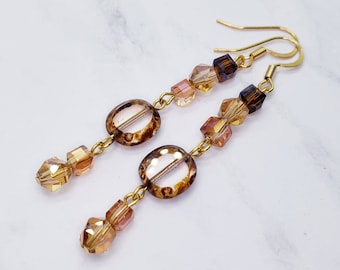 Vintage silhouette Milk Chocolate Brown Glass Earrings - Czech Glass Jewelry, sterling silver, stainless steel, mother&#39;s day,, wedding