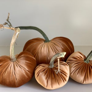 Velvet Pumpkin, Fall Pumpkin Decor, Velvet Pumpkin with Real Stem, Copper Velvet Pumpkin, Brown Pumpkin