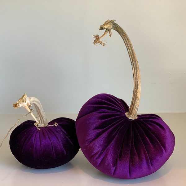 Purple Velvet Pumpkin, Fall Pumpkin Decor, Velvet Pumpkin with Real Stem, Purple Pumpkin