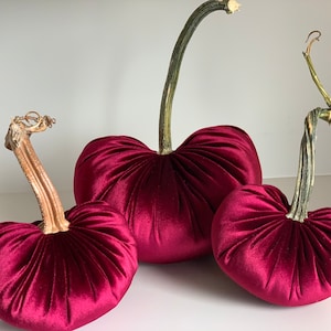 Velvet Pumpkin, Burgundy Velvet Pumpkin, Velvet Pumpkin with Real Stem, Fall Pumpkin Decor, Red Velvet Pumpkin