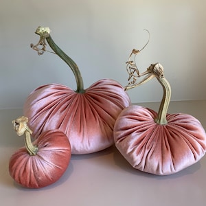 Rose Gold Velvet Pumpkin, Peach Velvet Pumpkin, Fall Pumpkin Decor, Velvet Pumpkin with Real Stem, Elegant Pumpkin