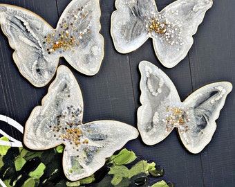 Butterfly Coasters: Angel White with Gold Accents, Set of 4