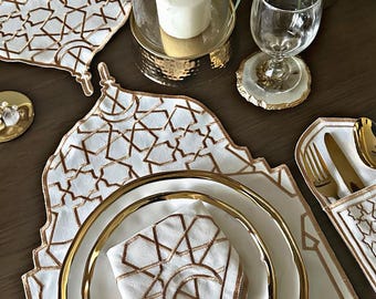 Embroidered Linen Iftar Placemat Set, Ramadan Table Decor, Islamic Dining Mat, Eid Table Setting, Muslim Home Gift