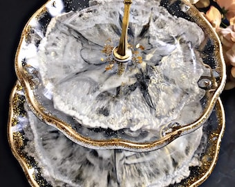 Handgemachter Kuchenständer aus Resin, 2-stöckig, Nachtisch, Hochzeitsdeko