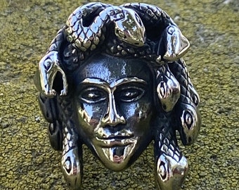 Handcrafted Stainless Steel Medusa Ring: Greek Mythology Inspired