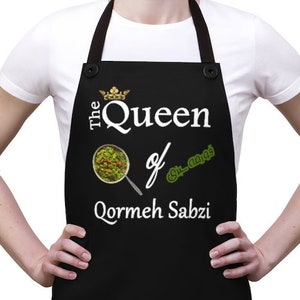 Queen of Qormesabzi Apron- Funny Persian Apron Ghormeh Sabzi - USA - Christmas Birthday Gift Persian mom Farsi Funny